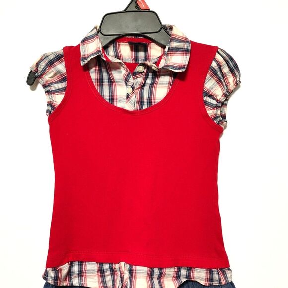 FADED GLORY SIZE 6-6X GIRLS DRESS Red White Blue AND DENIM SKIRT Ruffles - Picture 2 of 4